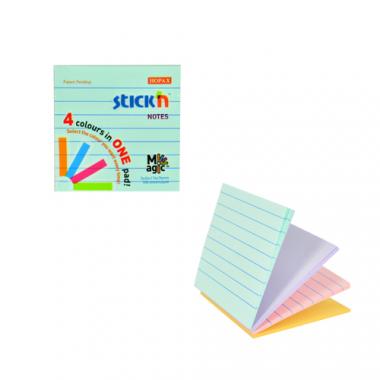 Stick'n öntapadó jegyzettömb Magic Pad vonalas 76x76 mm, 4x100 lap - pasztell színek