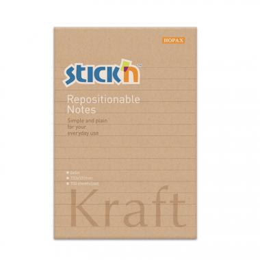 Stick'n öntapadó jegyzettömb vonalazott Kraft Notes, 150x101 mm, 100 lap - natúr barna