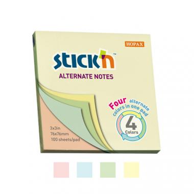 Stick'n öntapadó jegyzettömb 76x76 mm, 4x100 lap - pasztell színek