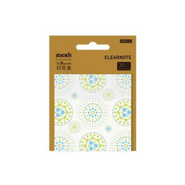 Stick'n öntapadó jegyzettömb áttetsző Clearnote In Blooom 73x73 mm, 30 lap - zöld-kék mintás