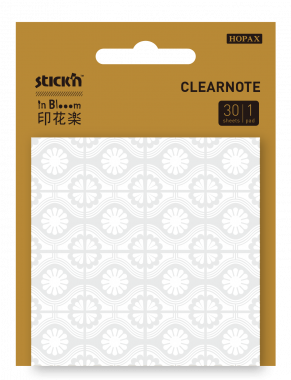 Stick'n öntapadó jegyzettömb áttetsző Clearnote In Blooom 73x73 mm, 30 lap - ezüst-fehér mintás