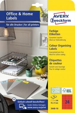 Avery univerzális címke - piros 70 x 37 mm 10 lapos