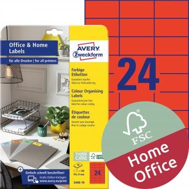 Avery univerzális címke - piros 70 x 37 mm 10 lapos