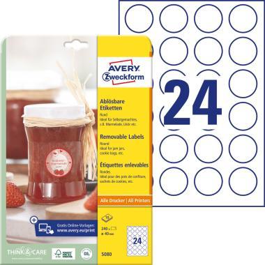 Avery univerzális visszaszedhető kör címke - fehér 40 mm