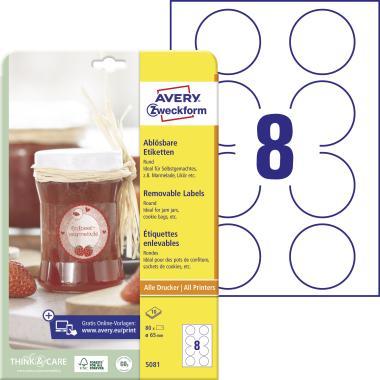 Avery univerzális visszaszedhető kör címke - fehér 65 mm