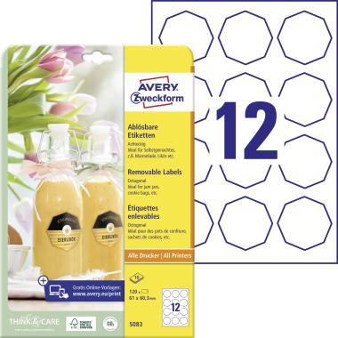 Avery univerzális visszaszedhető nyolcszögletű címke - fehér 60 mm