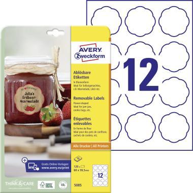 Avery univerzális visszaszedhető virág formájú címke - fehér 60 mm