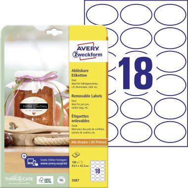 Avery univerzális visszaszedhető ovális címke - fehér 63,5 x 42,3 mm