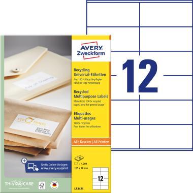 Avery univerzális újrahasznosított címke 105 x 48 mm - fehér 100 ív