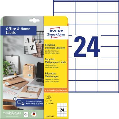 Avery univerzális újrahasznosított címke 70 x 36 mm - fehér 10 ív