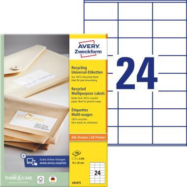 Avery univerzális újrahasznosított címke 70 x 36 mm  - fehér 100 ív