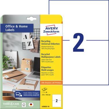 Avery univerzális újrahasznosított címke 210 x 148 mm - fehér 10 ív
