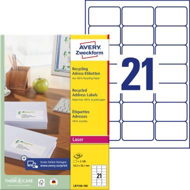 Avery újrahasznosított címzés címke 63,5 x 38,1 mm - fehér 100 ív