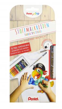 Pentel textilkréta 15 szín + 1 db textilre író zseléstoll díszdobozos szettben