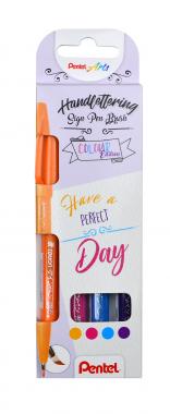 Pentel ecsettoll kalligrafikus hajlékony hegyű Brush Sign Pen 4 db-os - orgona, pink, vkék, lila