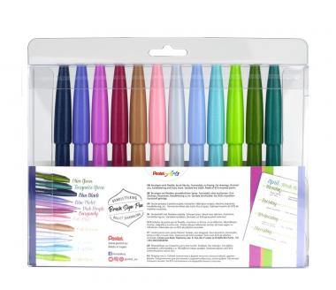 Pentel ecsettoll kalligrafikus hajlékony hegyű Brush Sign Pen 12 db-os - világosabb színek