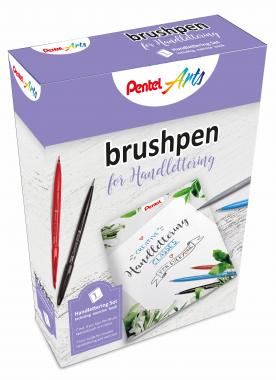 Pentel ecsettoll kalligrafikus hajlékony hegyű Brush Sign Pen útmutatóval 4 db-os - fekete, piros, kék, zöld