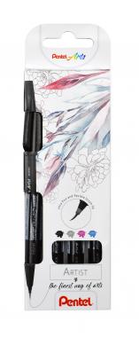 Pentel ecsettoll vékony Brush Sign Pen Artist 4 db-os - fekete, piros, kék, zöld