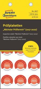 Avery időjárásálló öntapadó plakett Nächster Prüftermin 17-22 Ø 20 mm - piros