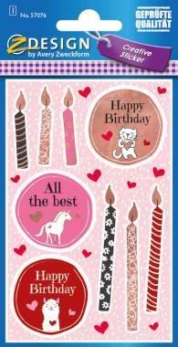 Avery papír matrica - Happy Birthday felirat, fényes fóliával 1 ív