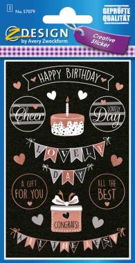 Avery papír matrica - Happy Birthday felirat, fényes fóliával 1 ív