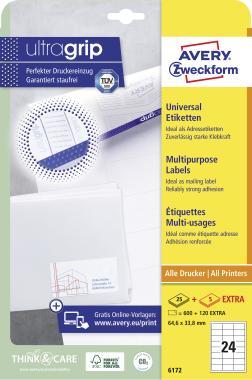 Avery univerzális címke - fehér 64,6 x 33,8 mm