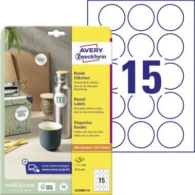 Avery univerzális visszaszedhető kör címke - fehér 51 mm