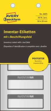 Avery öntapadó ezüst poliészter fólia leltárcímke 50 x 20 mm 1 mező - fekete