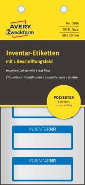 Avery öntapadó ezüst poliészter fólia leltárcímke 50 x 20 mm 1 mező - kék