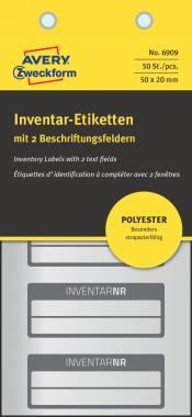 Avery öntapadó ezüst poliészter fólia leltárcímke 50 x 20 mm 2 mező - fekete