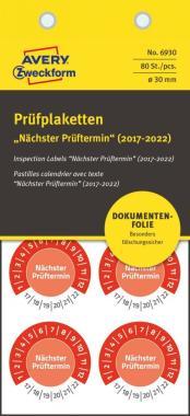 Avery eltávolíthatatlan öntapadó plakett Nächster Prüftermin 17-22  Ø 30 mm - piros