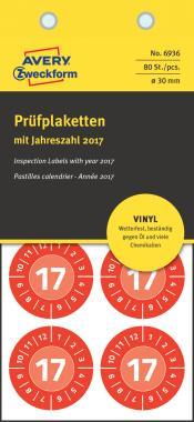 Avery eltávolíthatatlan öntapadó plakett 2017 év-hónapokkal Ø 30 mm - piros