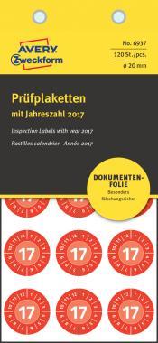 Avery eltávolíthatatlan öntapadó plakett 2017 év-hónapokkal Ø 20 mm - piros