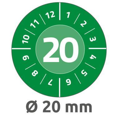 Avery eltávolíthatatlan öntapadó plakett 2020 év-hónapokkal Ø 20 mm - zöld