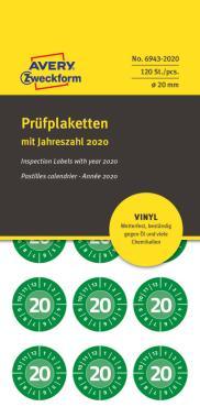 Avery eltávolíthatatlan öntapadó plakett 2020 év-hónapokkal Ø 20 mm - zöld