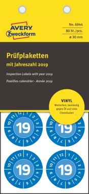 Avery eltávolíthatatlan öntapadó plakett 2019 év-hónapokkal Ø 30 mm - kék