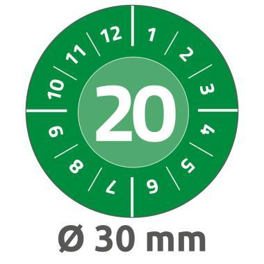 Avery eltávolíthatatlan öntapadó plakett 2020 év-hónapokkal Ø 30 mm - zöld