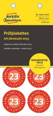 Avery eltávolíthatatlan öntapadó plakett 2023 év-hónapokkal Ø 30 mm - piros