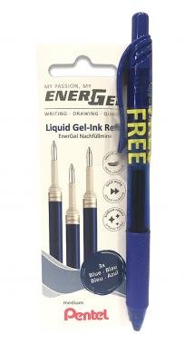 Pentel tollbetét zselés rollertollhoz EnerGel 0,7 mm, 3 db-os - kék + 1 db ajándék BL107-CX kék EnerGel toll