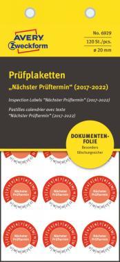 Avery eltávolíthatatlan öntapadó plakett Nächster Prüftermin 17-22  Ø 20 mm - piros