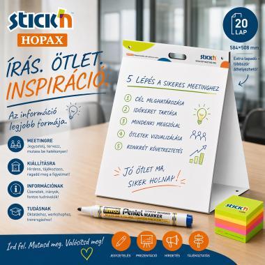 Stick\'n asztali öntapadó flipchart, 584x508 mm, 20 lap - fehér