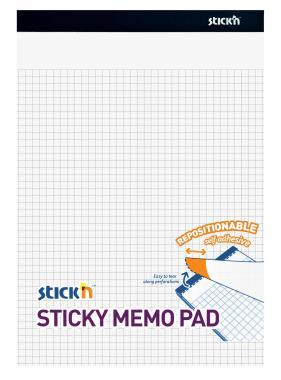 Stick'n öntapadó jegyzetfüzet négyzetrácsos 254x178 mm, 50 lap - fehér