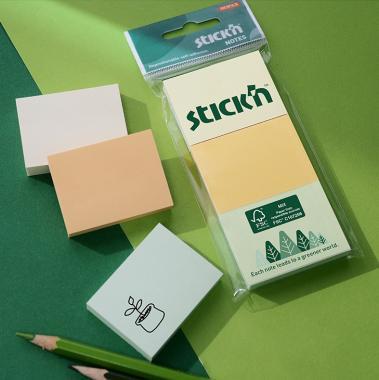 Stick\'n öntapadó jegyzettömb 38x51 mm, 3x100 lap - pasztell színek