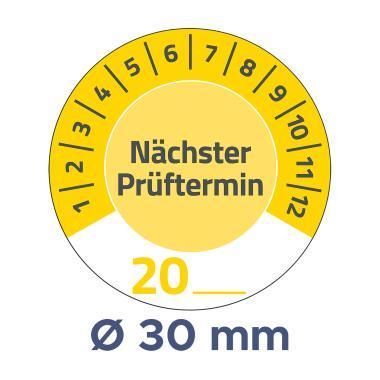 Avery plakett - következő dátum felirattal 20XX Vinyl Ø 30 mm - sárga