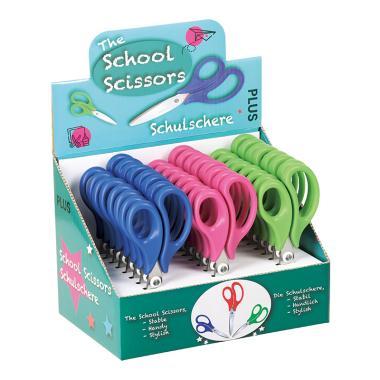 PLUS Fitcut Smart acél iskolai ollók 24 db-os mini kínálóban (kék, pink és zöld színekkel)