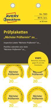 Avery plakett - következő dátum felirattal 20XX Vinyl Ø 30 mm - sárga