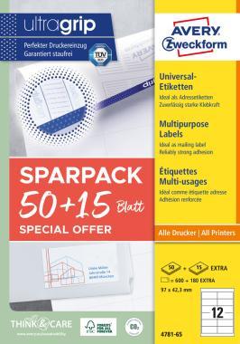 Avery univerzális címke - fehér 97 x 42,3 mm 50+15 lap promo