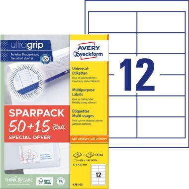 Avery univerzális címke - fehér 97 x 42,3 mm 50+15 lap promo