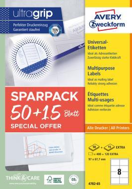 Avery univerzális címke - fehér 97 x 67,7 mm 50+15 lap promo