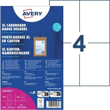 Avery igazolványtartó szett XL karton, 105 × 148 mm, 50 db - fehér